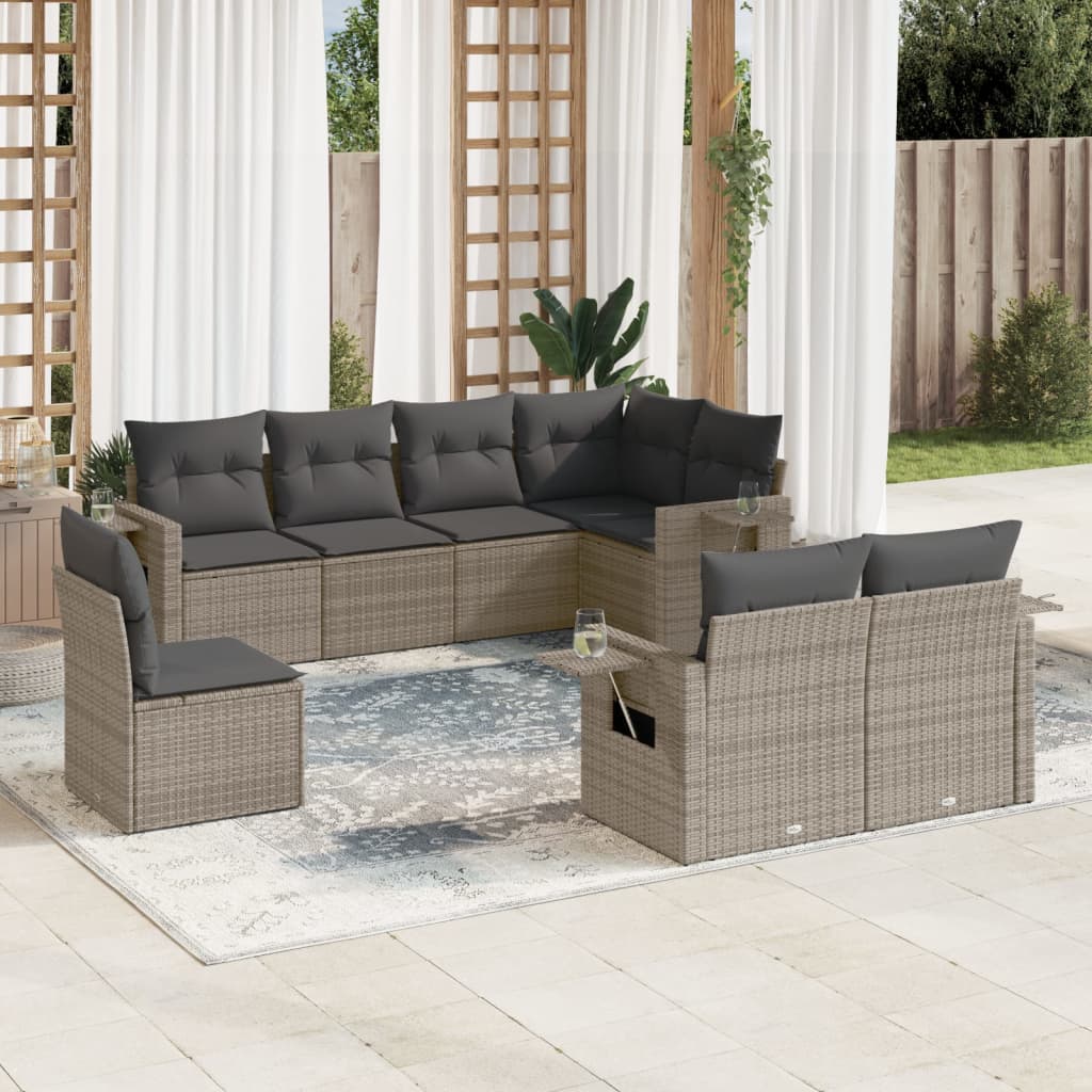 Set Divano da Giardino 8 pz con Cuscini Grigio in Polyrattan 3220439