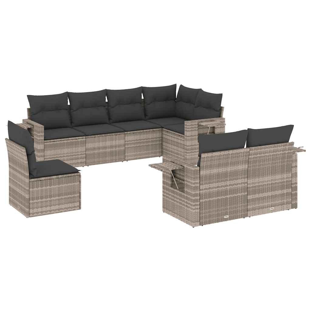 Set Divano da Giardino 8pz con Cuscini Grigio Chiaro Polyrattan