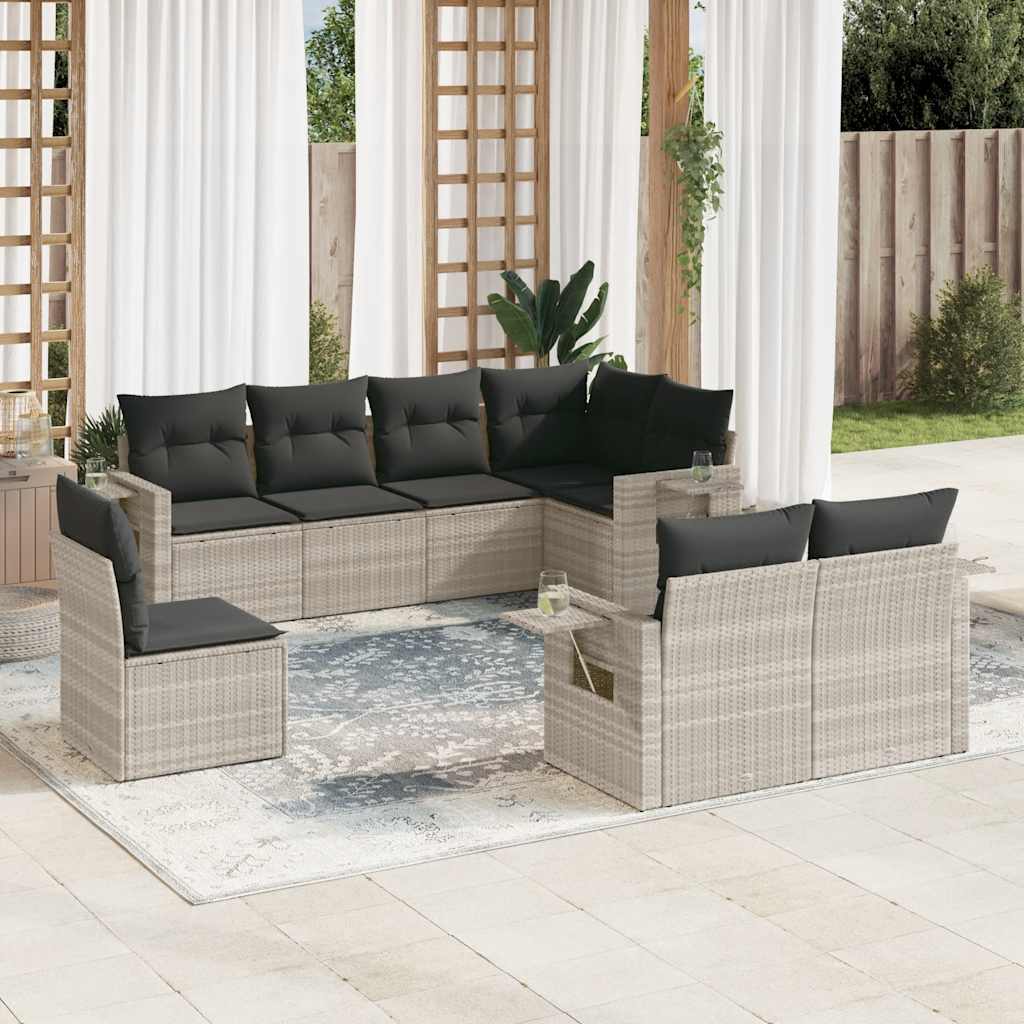 Set Divano da Giardino 8pz con Cuscini Grigio Chiaro Polyrattan