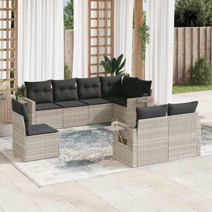 Set Divano da Giardino 8pz con Cuscini Grigio Chiaro Polyrattan