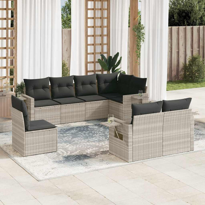 Set Divano da Giardino 8pz con Cuscini Grigio Chiaro Polyrattan