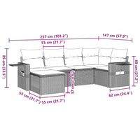 Set Divano da Giardino 6 pz con Cuscini Marrone in Polyrattan