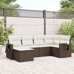 Set Divano da Giardino 6 pz con Cuscini Marrone in Polyrattan