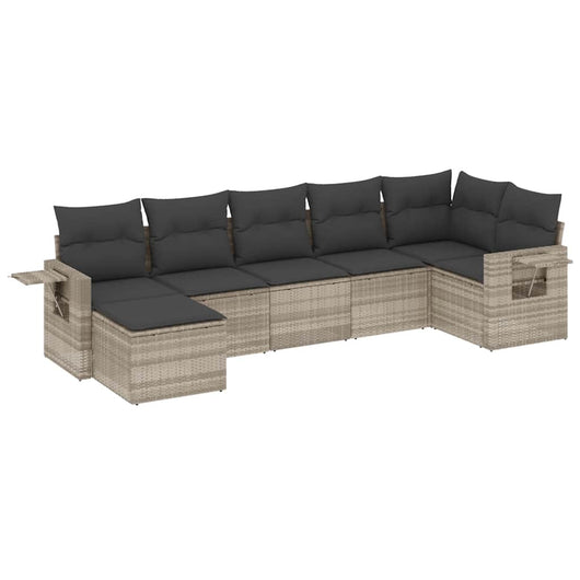 Set Divani da Giardino 7pz con Cuscini Grigio Chiaro Polyrattan