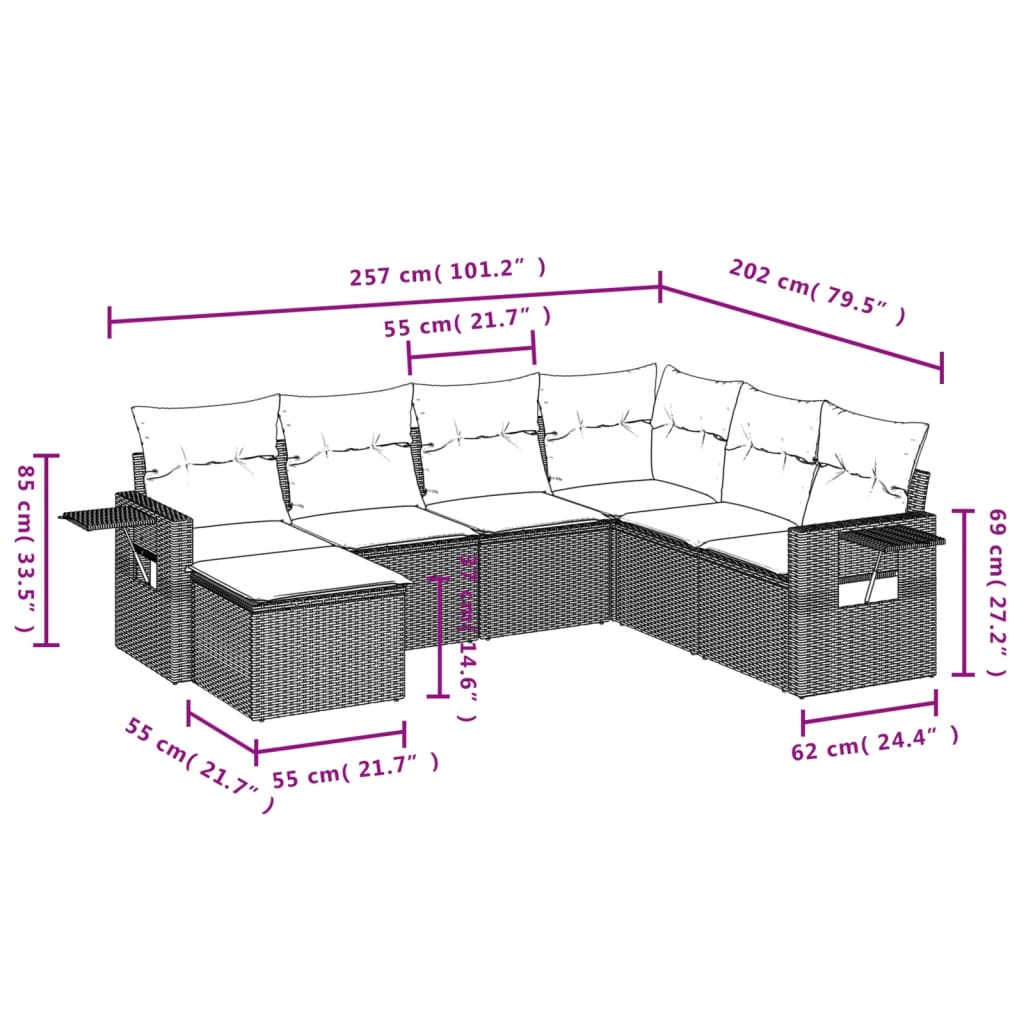Set Divani da Giardino con Cuscini 7pz Nero Polyrattan