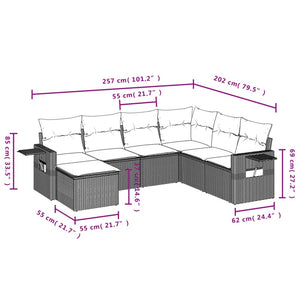 Set Divani da Giardino con Cuscini 7pz Nero Polyrattan