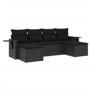 Set Divano da Giardino 6 pz con Cuscini-Sofa da Giardino-Divanetto da esterno Nero in Polyrattan 494075