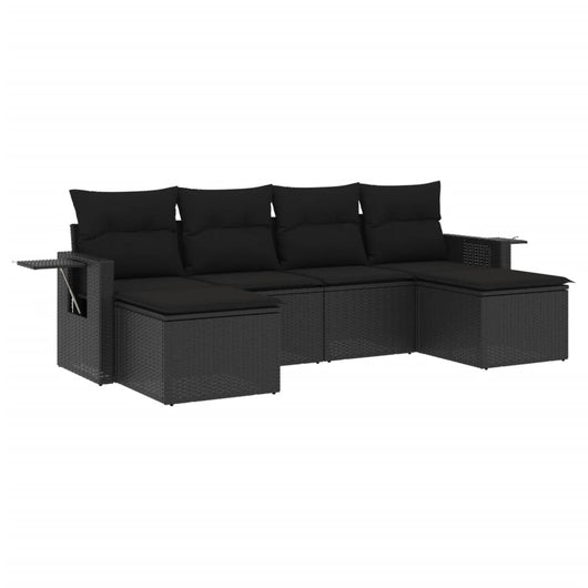 Set Divano da Giardino 6 pz con Cuscini-Sofa da Giardino-Divanetto da esterno Nero in Polyrattan 494075