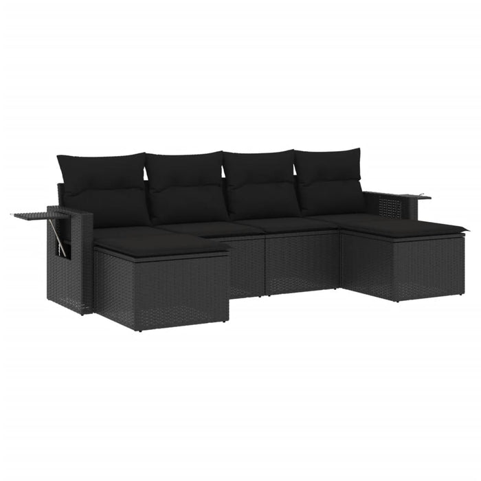 Set Divano da Giardino 6 pz con Cuscini-Sofa da Giardino-Divanetto da esterno Nero in Polyrattan 494075