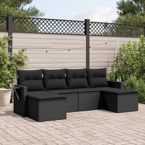 Set Divano da Giardino 6 pz con Cuscini-Sofa da Giardino-Divanetto da esterno Nero in Polyrattan 494075