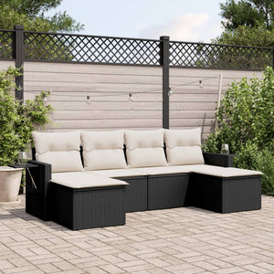 Set Divano da Giardino 6 pz con Cuscini-Sofa da Giardino-Divanetto da esterno Nero in Polyrattan 844714