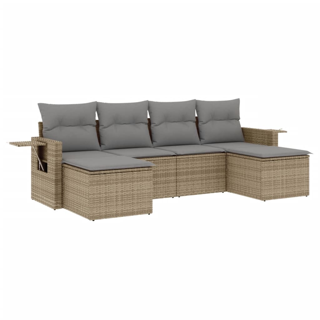 Set Divano da Giardino 6 pz con Cuscini-Sofa da Giardino-Divanetto da esterno Beige in Polyrattan 371968