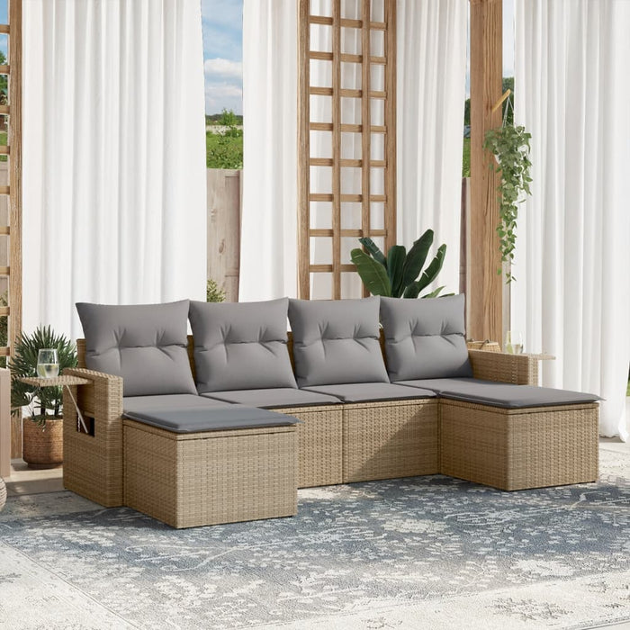 Set Divano da Giardino 6 pz con Cuscini-Sofa da Giardino-Divanetto da esterno Beige in Polyrattan 371968