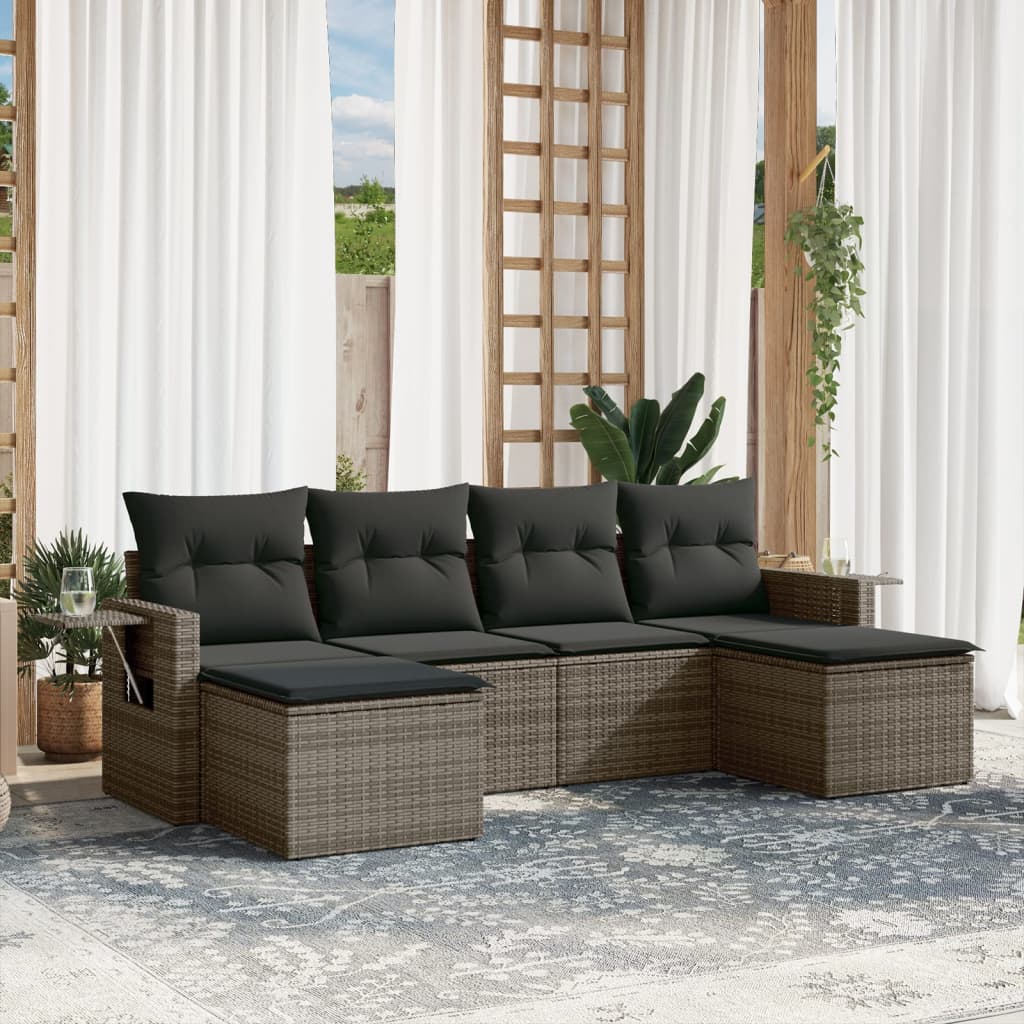 Set Divano da Giardino 6 pz con Cuscini-Sofa da Giardino-Divanetto da esterno Grigio in Polyrattan 184161