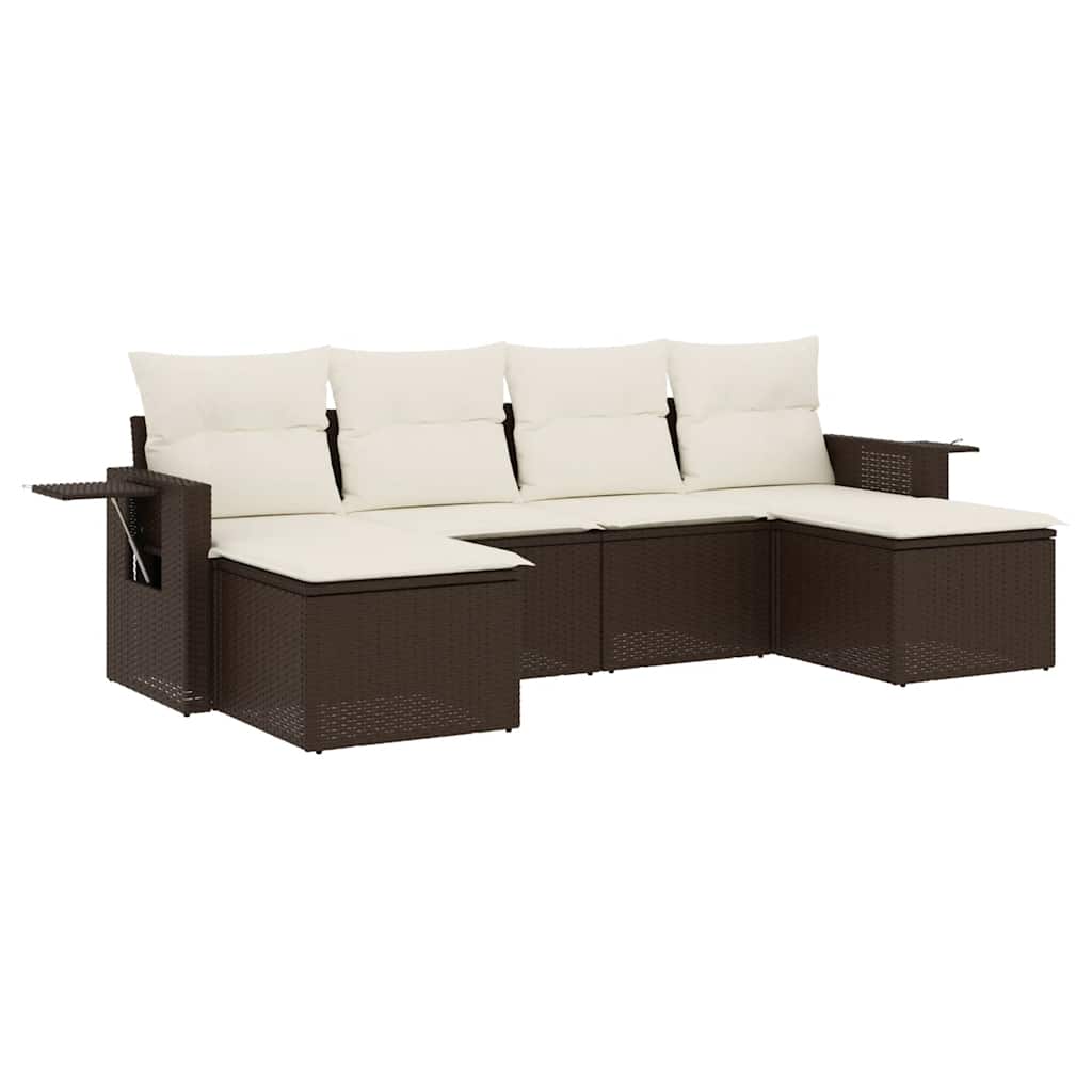 Set Divano da Giardino 6 pz con Cuscini-Sofa da Giardino-Divanetto da esterno Marrone in Polyrattan 432259