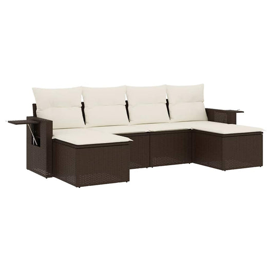 Set Divano da Giardino 6 pz con Cuscini-Sofa da Giardino-Divanetto da esterno Marrone in Polyrattan 432259