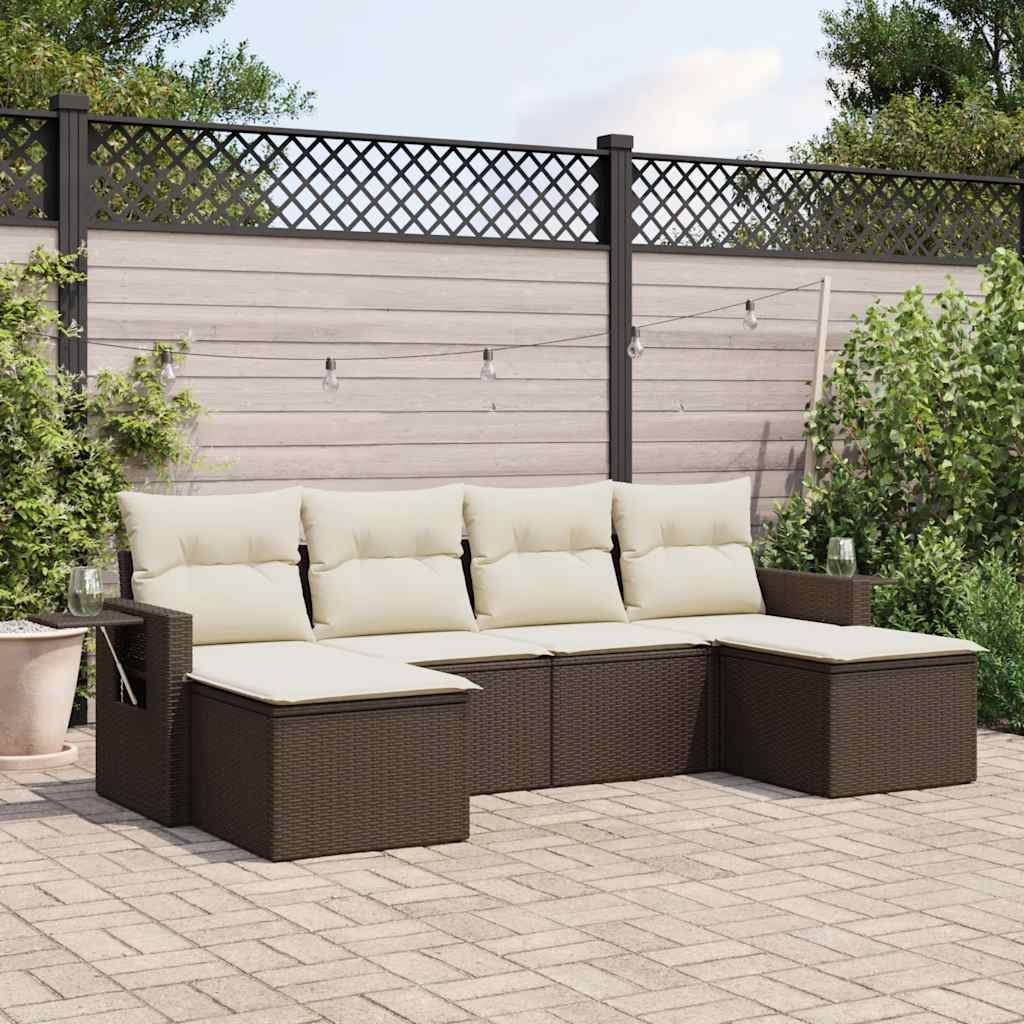 Set Divano da Giardino 6 pz con Cuscini-Sofa da Giardino-Divanetto da esterno Marrone in Polyrattan 432259