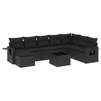 Set Divani da Giardino 9 pz con Cuscini Nero in Polyrattan