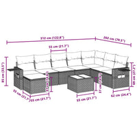 Set Divano da Giardino 9pz con Cuscini Grigio Chiaro Polyrattan