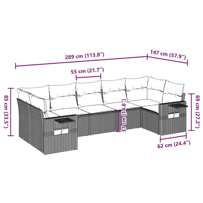 Set Divani da Giardino 7 pz con Cuscini Marrone in Polyrattan
