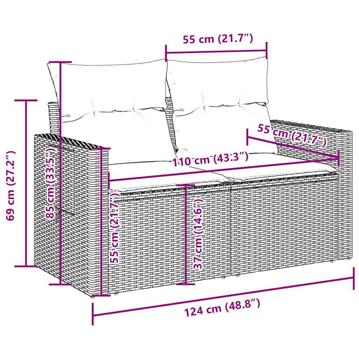 Set Divani da Giardino 7 pz con Cuscini Marrone in Polyrattan
