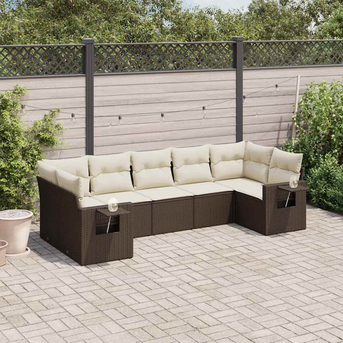 Set Divani da Giardino 7 pz con Cuscini Marrone in Polyrattan