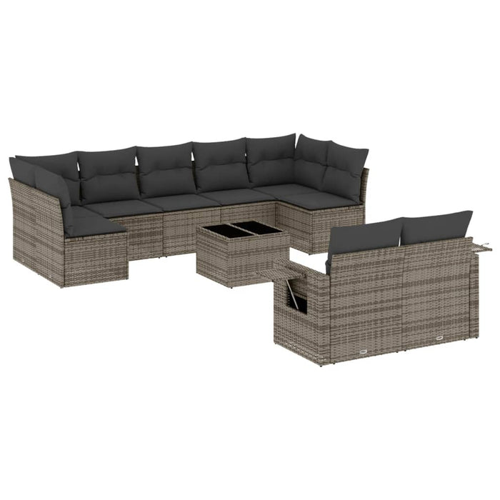 Set Divano da Giardino 10 pz con Cuscini Grigio in Polyrattan