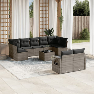 Set Divano da Giardino 10 pz con Cuscini Grigio in Polyrattan