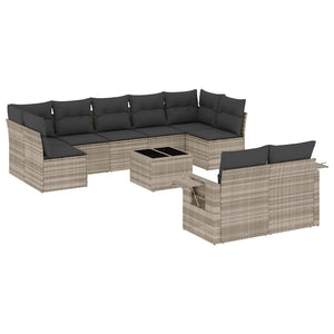 Set Divano Giardino 10 pz con Cuscini Grigio Chiaro Polyrattan 3220631