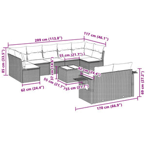 Set Divano Giardino 10 pz con Cuscini Grigio Chiaro Polyrattan 3220631