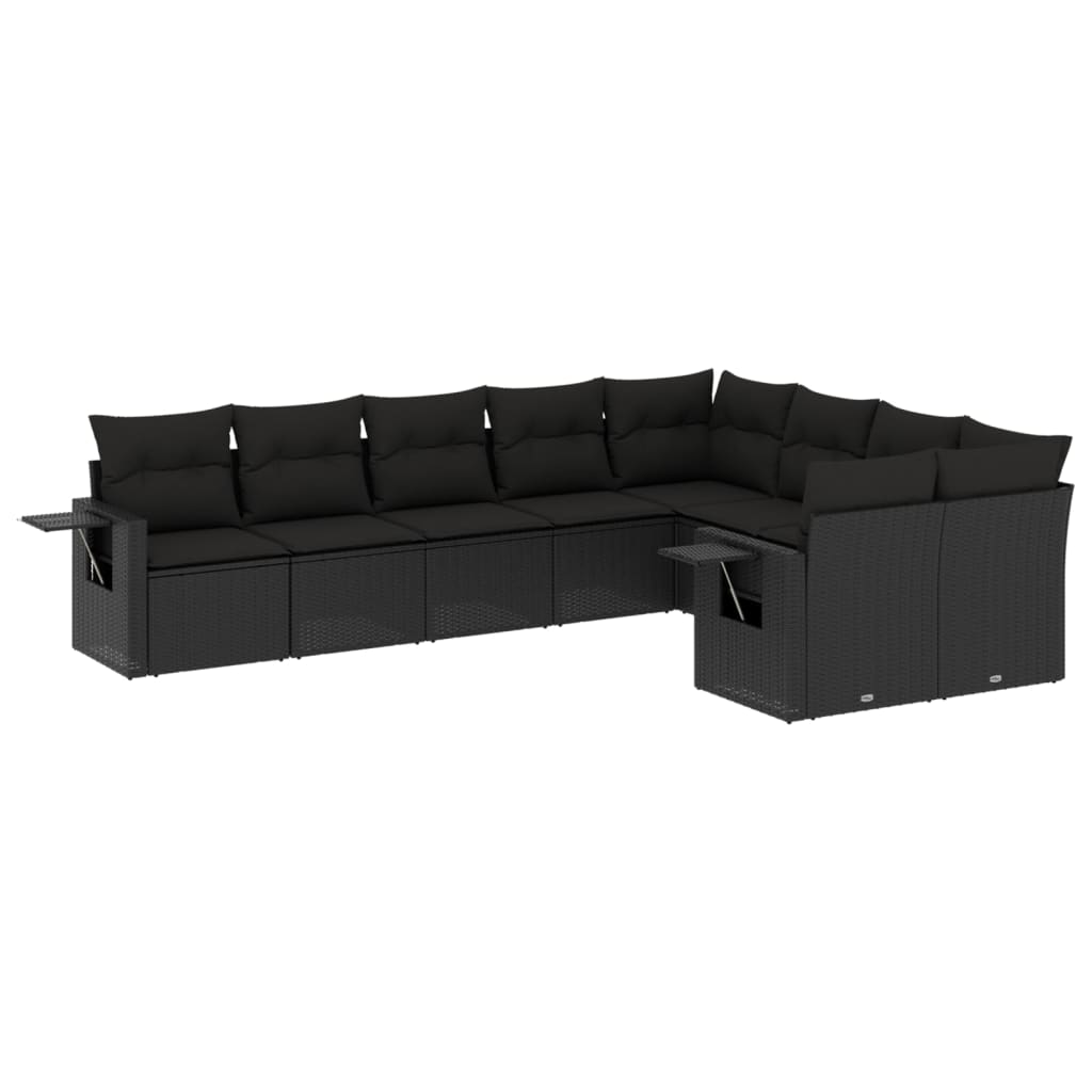 Set Divani da Giardino 9 pz con Cuscini Nero in Polyrattan