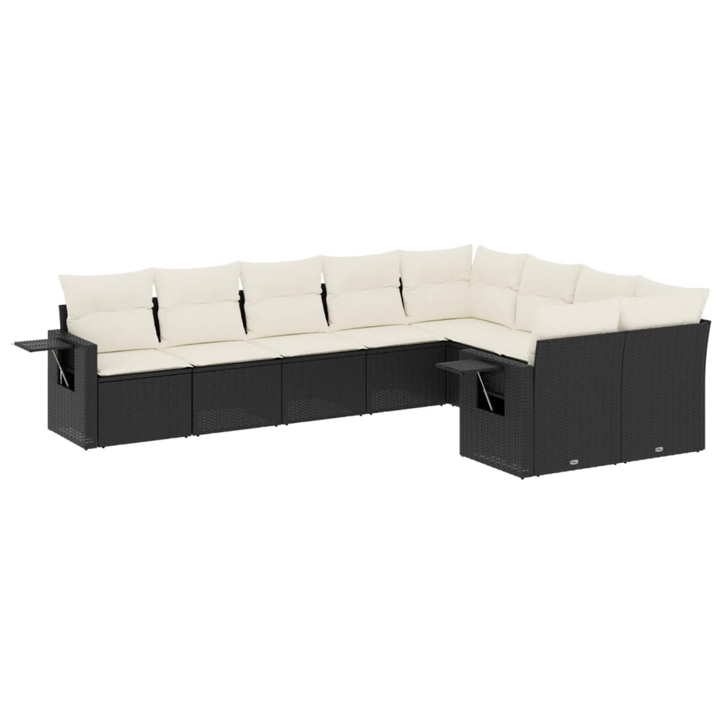 Set Divani da Giardino 9 pz con Cuscini Nero in Polyrattan 3220635