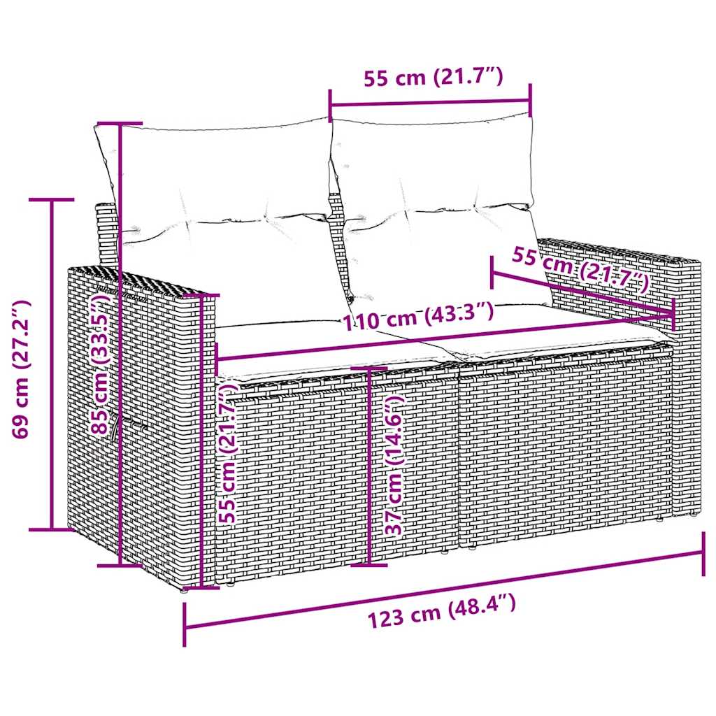 Set Divani da Giardino 9pz con Cuscini Marrone in Polyrattan