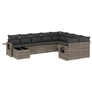 Set Divano da Giardino 10 pz con Cuscini Grigio in Polyrattan 3220659
