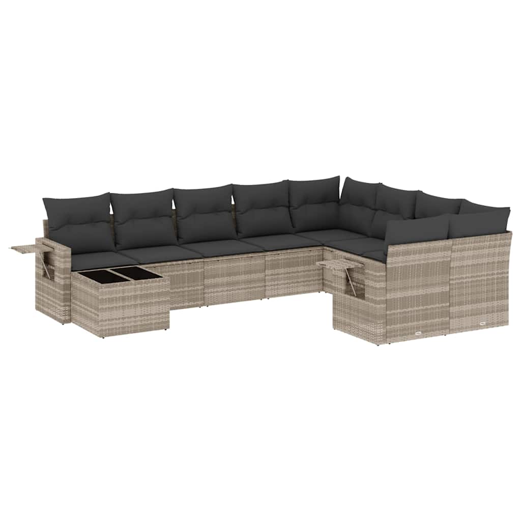 Set Divano Giardino 10 pz con Cuscini Grigio Chiaro Polyrattan