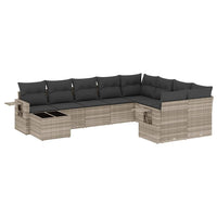Set Divano Giardino 10 pz con Cuscini Grigio Chiaro Polyrattan