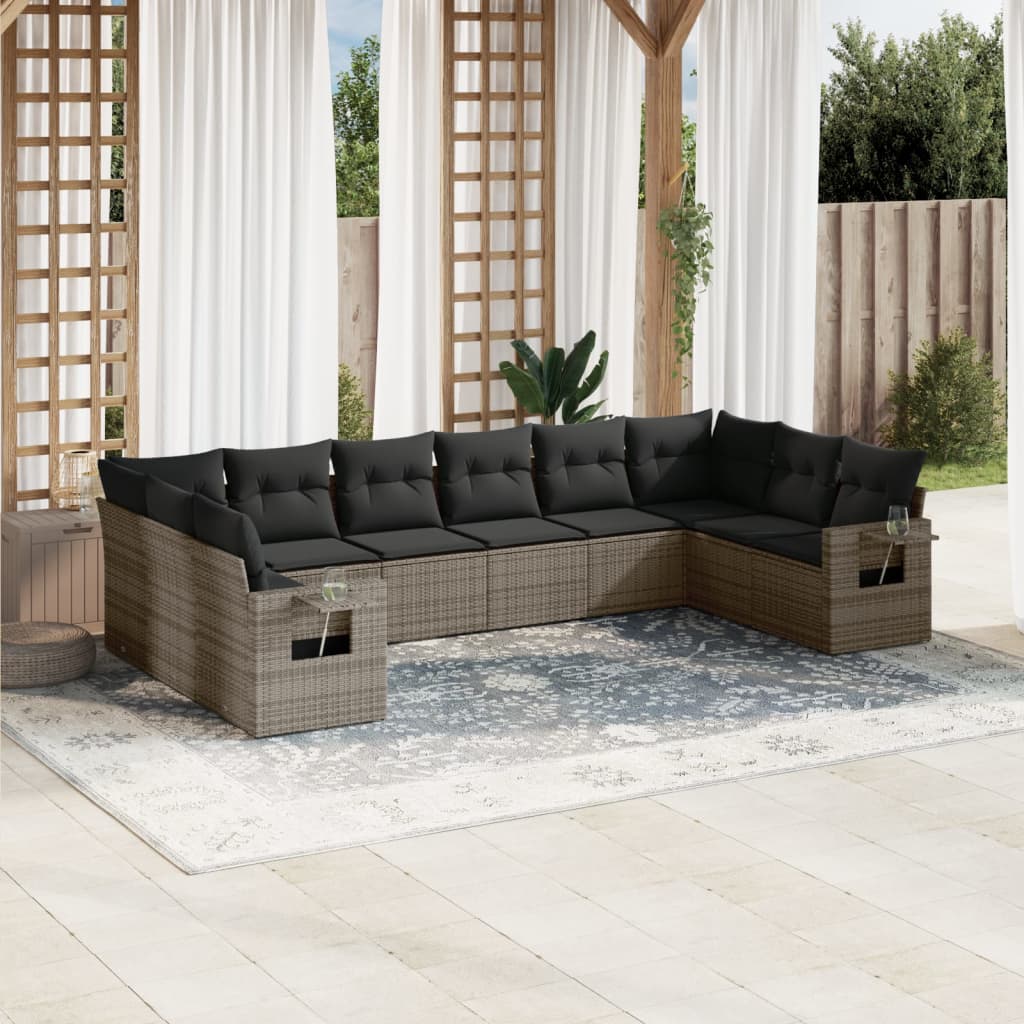 Set Divano da Giardino 10 pz con Cuscini Grigio in Polyrattan 3220669