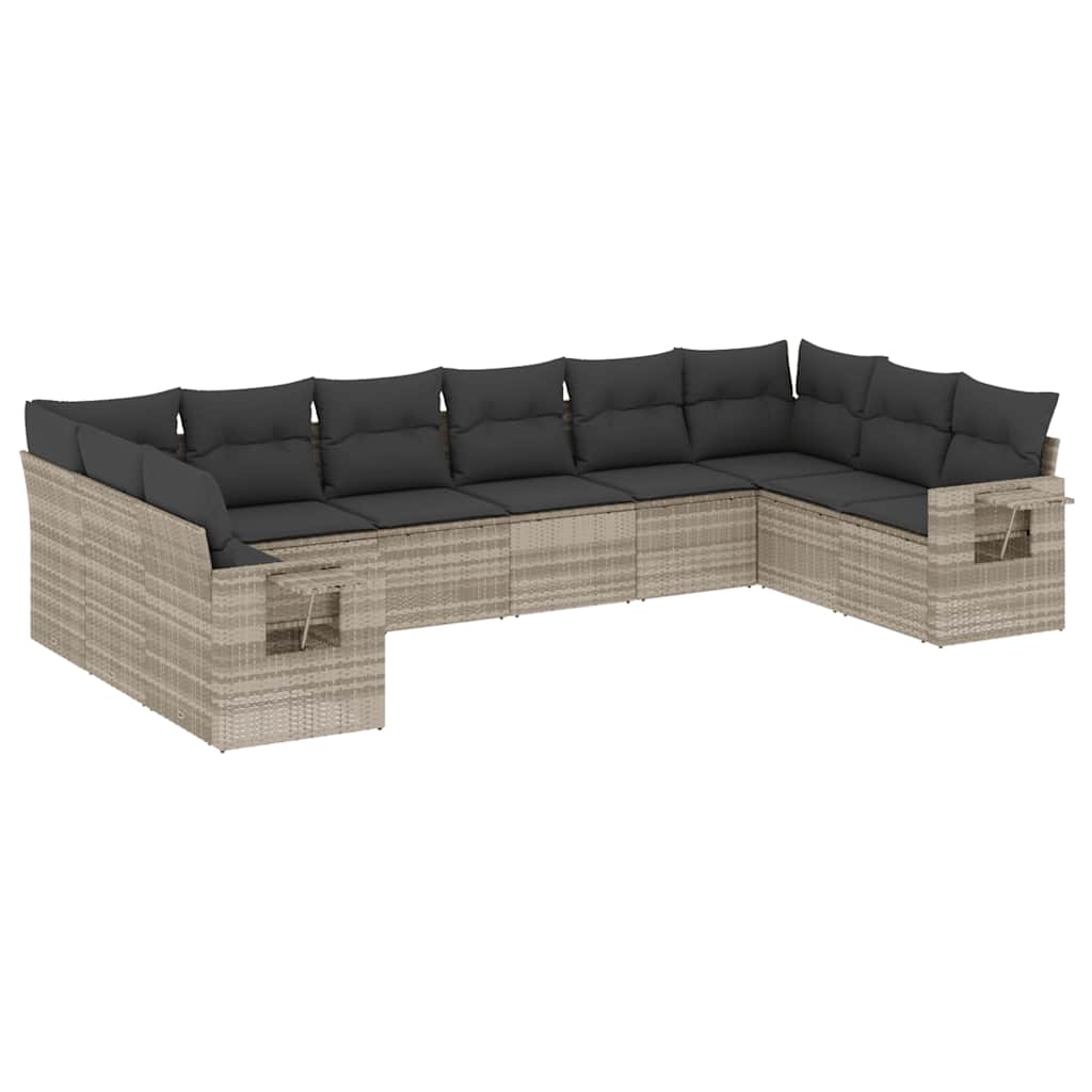 Set Divano Giardino 10 pz con Cuscini Grigio Chiaro Polyrattan