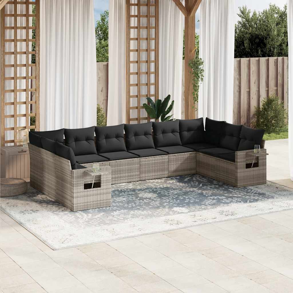 Set Divano Giardino 10 pz con Cuscini Grigio Chiaro Polyrattan