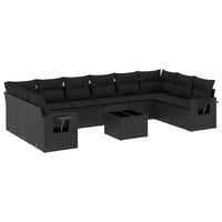 Set Divani da Giardino 11 pz con Cuscini in Polyrattan Nero