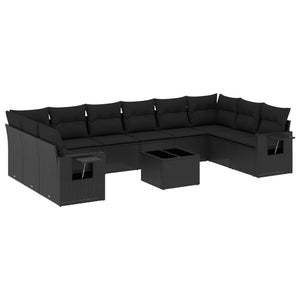 Set Divani da Giardino 11 pz con Cuscini in Polyrattan Nero