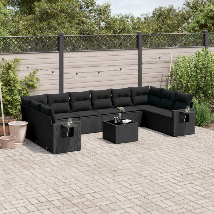 Set Divani da Giardino 11 pz con Cuscini in Polyrattan Nero