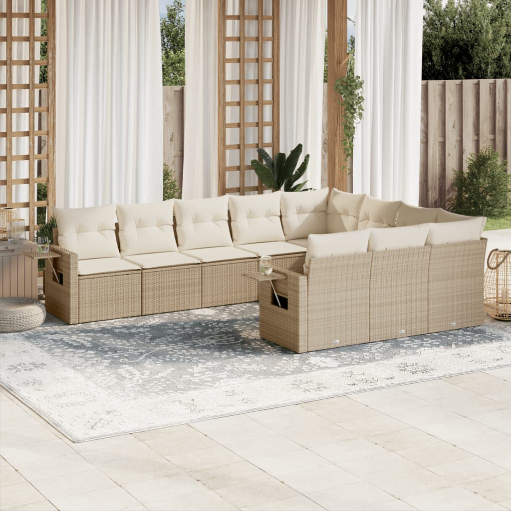 Set Divano da Giardino 10 pz con Cuscini Beige in Polyrattancod mxl 112950