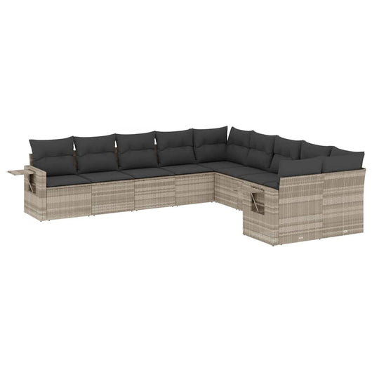 Set Divano Giardino 10 pz con Cuscini Grigio Chiaro Polyrattan