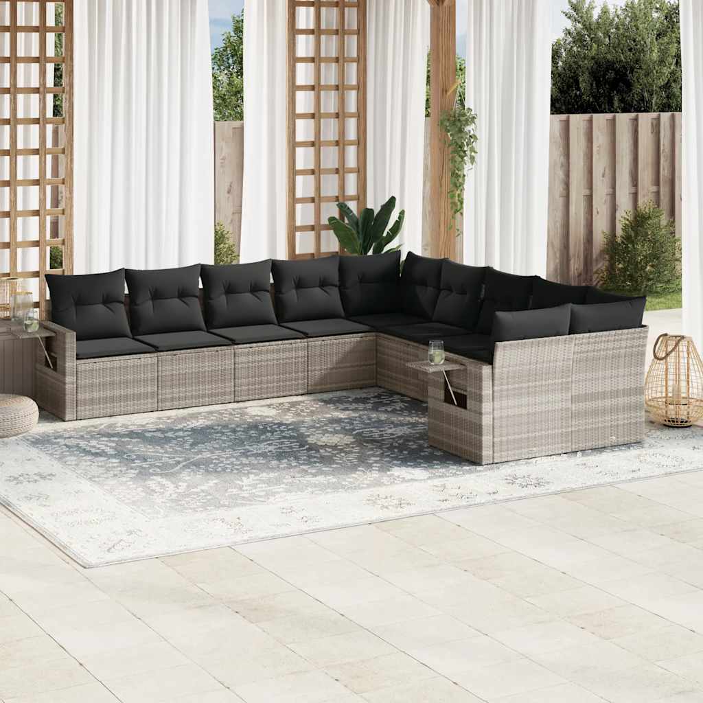 Set Divano Giardino 10 pz con Cuscini Grigio Chiaro Polyrattan