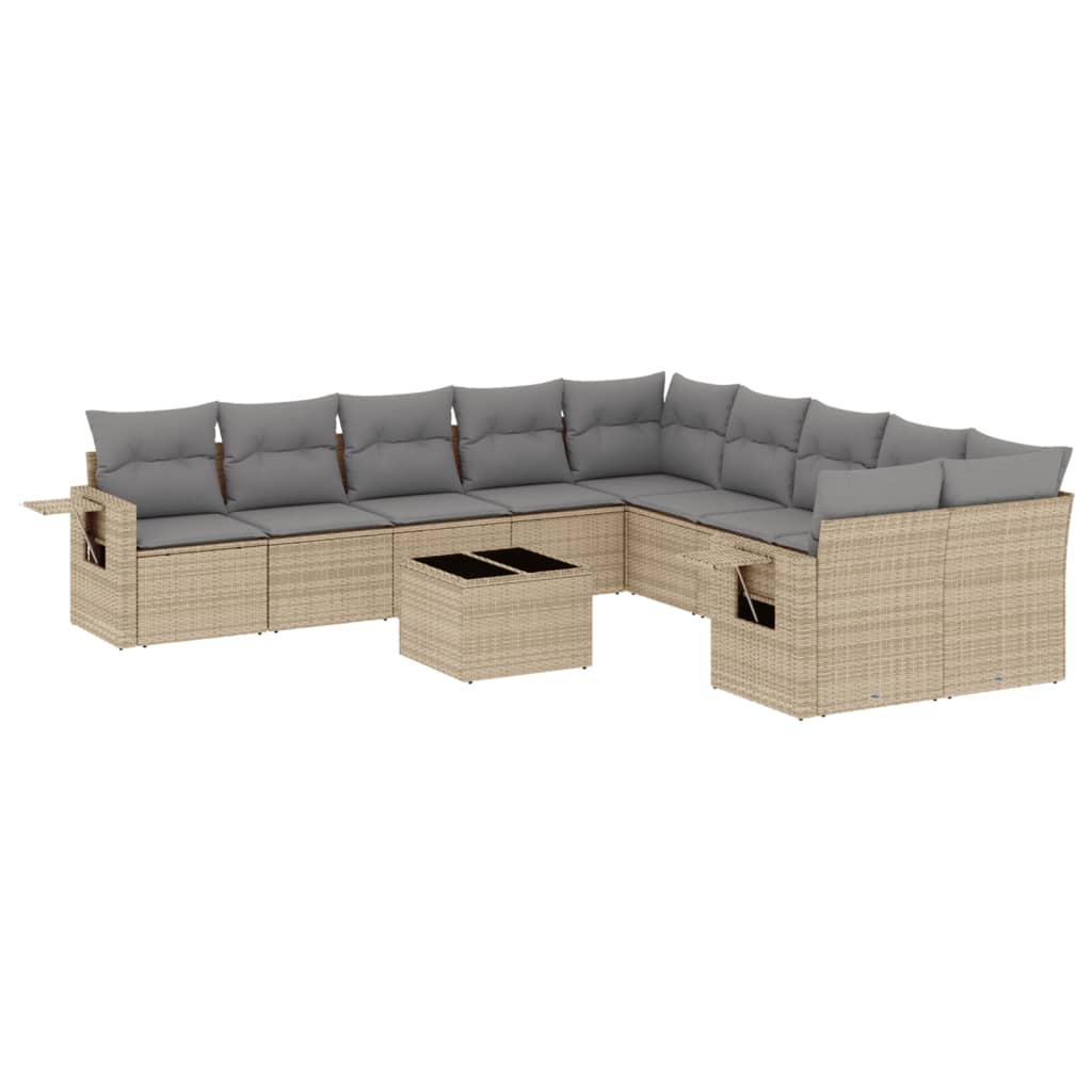 Set Divani da Giardino 11 pz con Cuscini Beige in Polyrattan