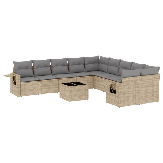 Set Divani da Giardino 11 pz con Cuscini Beige in Polyrattan