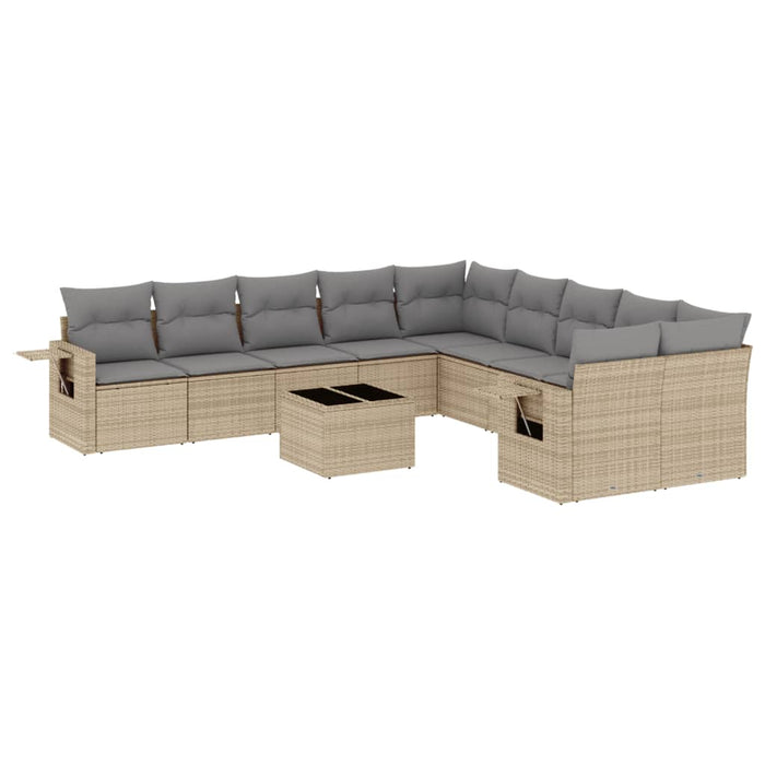 Set Divani da Giardino 11 pz con Cuscini Beige in Polyrattan