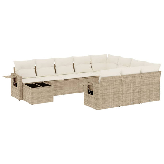 Set Divani da Giardino 11 pz con Cuscini Beige in Polyrattan