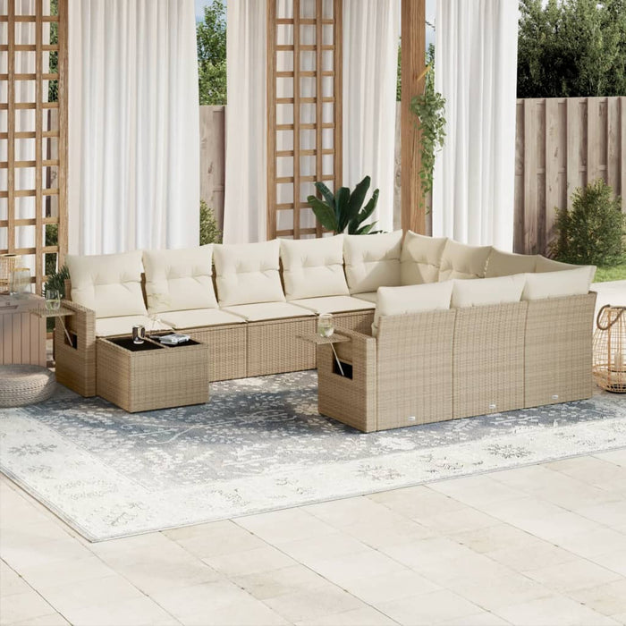 Set Divani da Giardino 11 pz con Cuscini Beige in Polyrattan